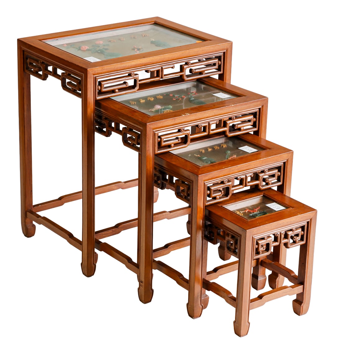 (lot of 4) Chinese nested tables with jade and coral tops (1 of 1)