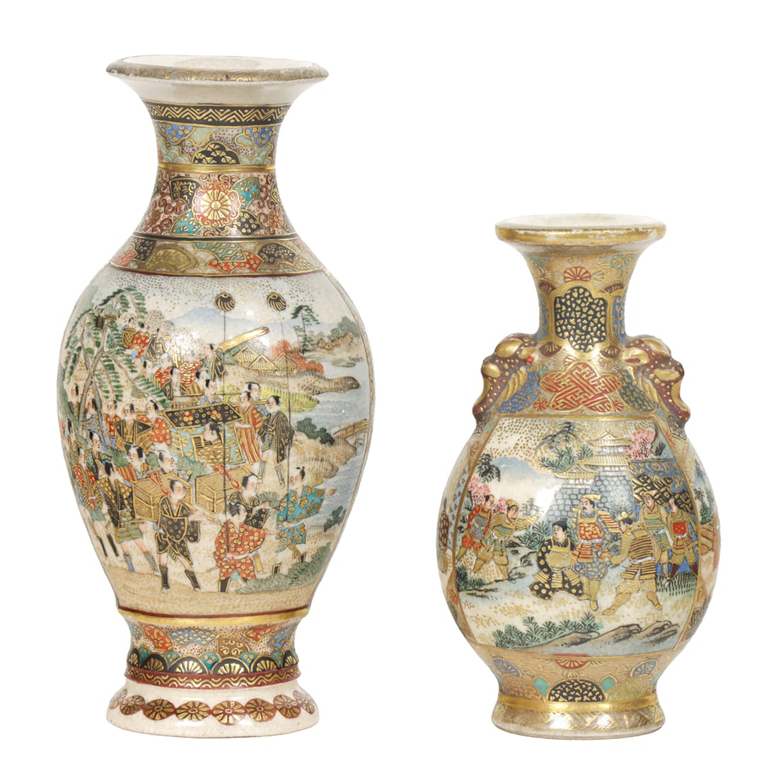 (lot of 2) Satsuma 'samurai' vases (1 of 2)