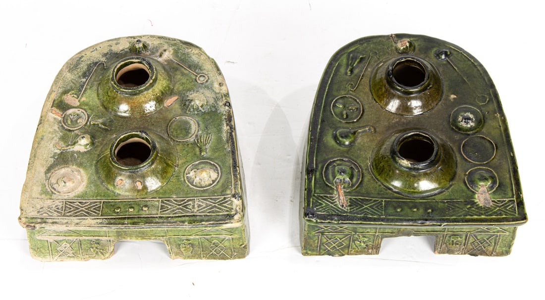 (lot of 2) Chinese green glazed tomb models of stoves (1 of 1)