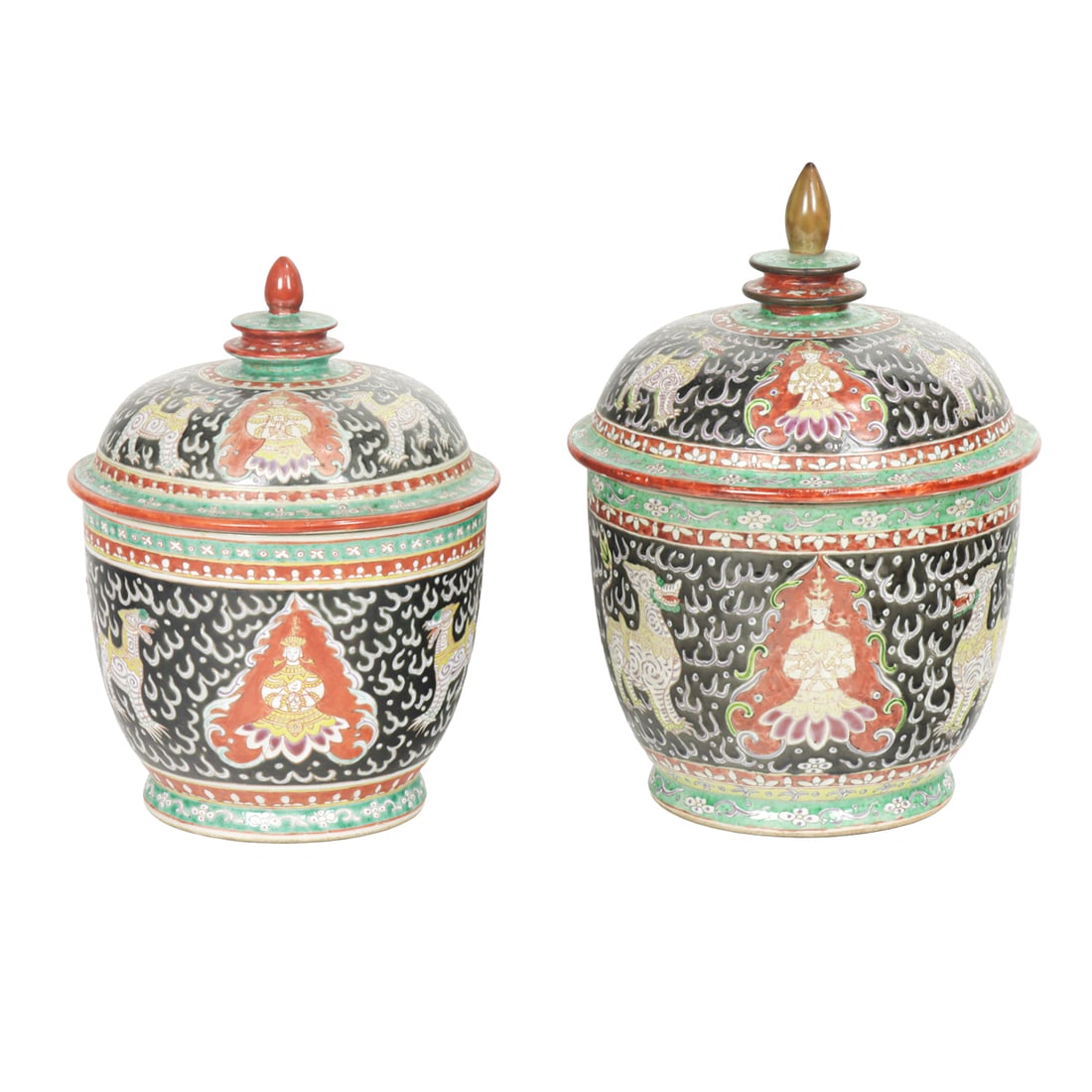 (lot of 2) Chinese Bencharong lidded jars (1 of 1)