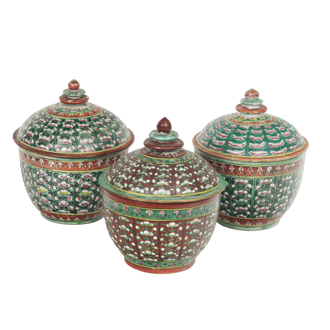 (lot of 3) Chinese Bencharong lidded jars (1 of 1)