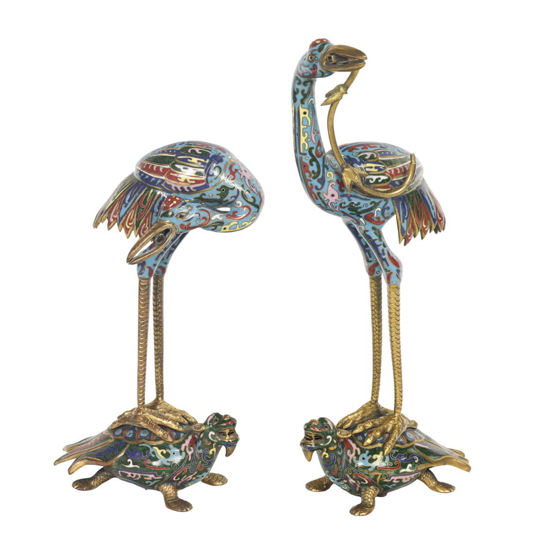 A pair of Chinese cloisonne enamel crane figures (1 of 1)