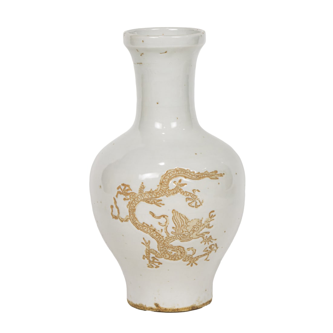 A Chinese style white glazed 'dragon' vase: A Chinese style white glazed 'dragon' vase. 20th century, 9.125" high.