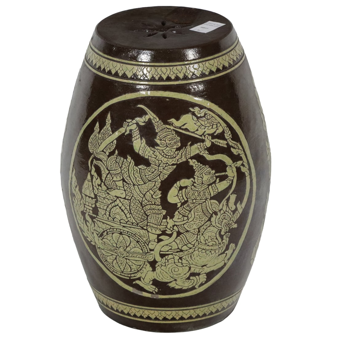 A Thai slip-decorated and brown glazed garden stool (1 of 1)