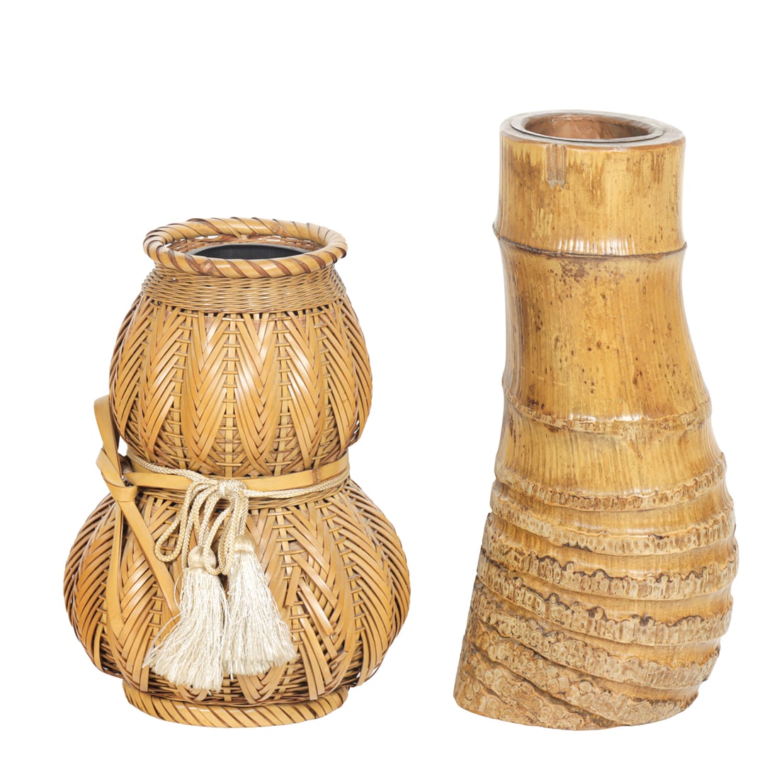 (lot of 2) Japanese bamboo ikebana basket and vase (1 of 1)