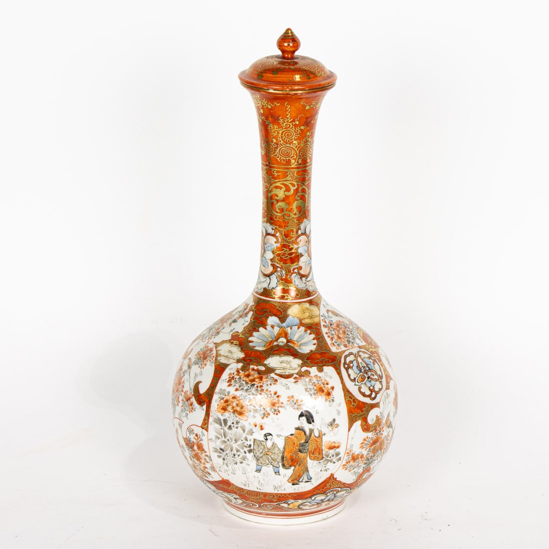 A Kutani bottle vase: A Kutani bottle vase. Signed, Meiji period, 14" high.
