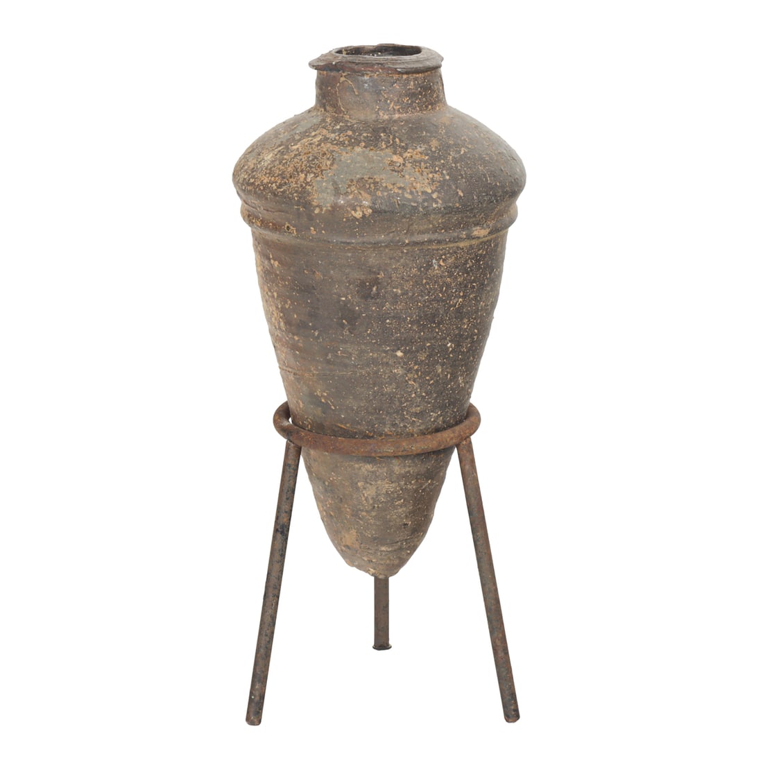 An ancient Mediterranean terra cotta oil jar: An ancient Mediterranean terra cotta oil jar. 10" high.