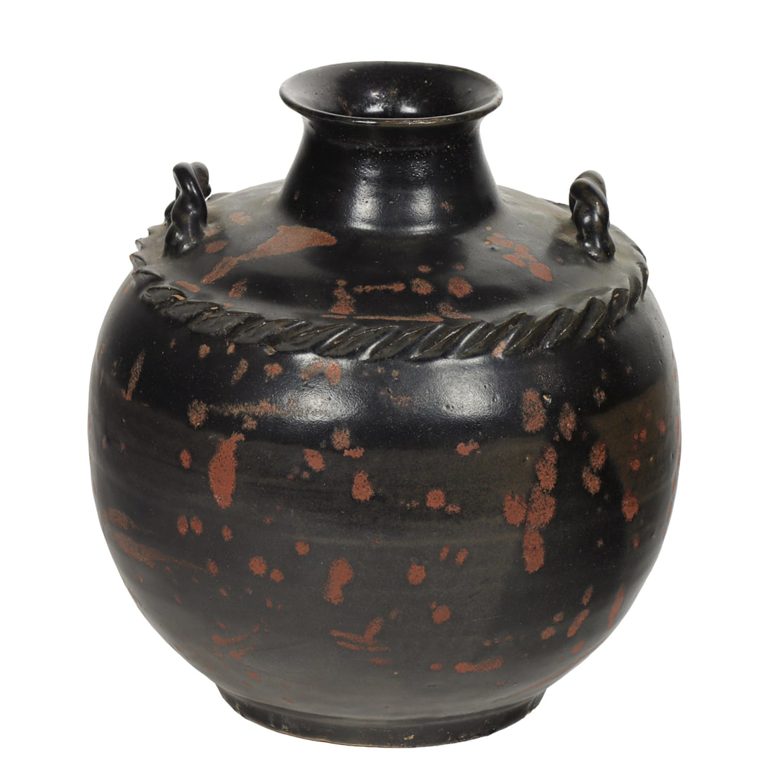 A Chinese black glazed and spotted jar: A Chinese black glazed and spotted jar. Tang dynasty style, 20th century, 9.25" high.