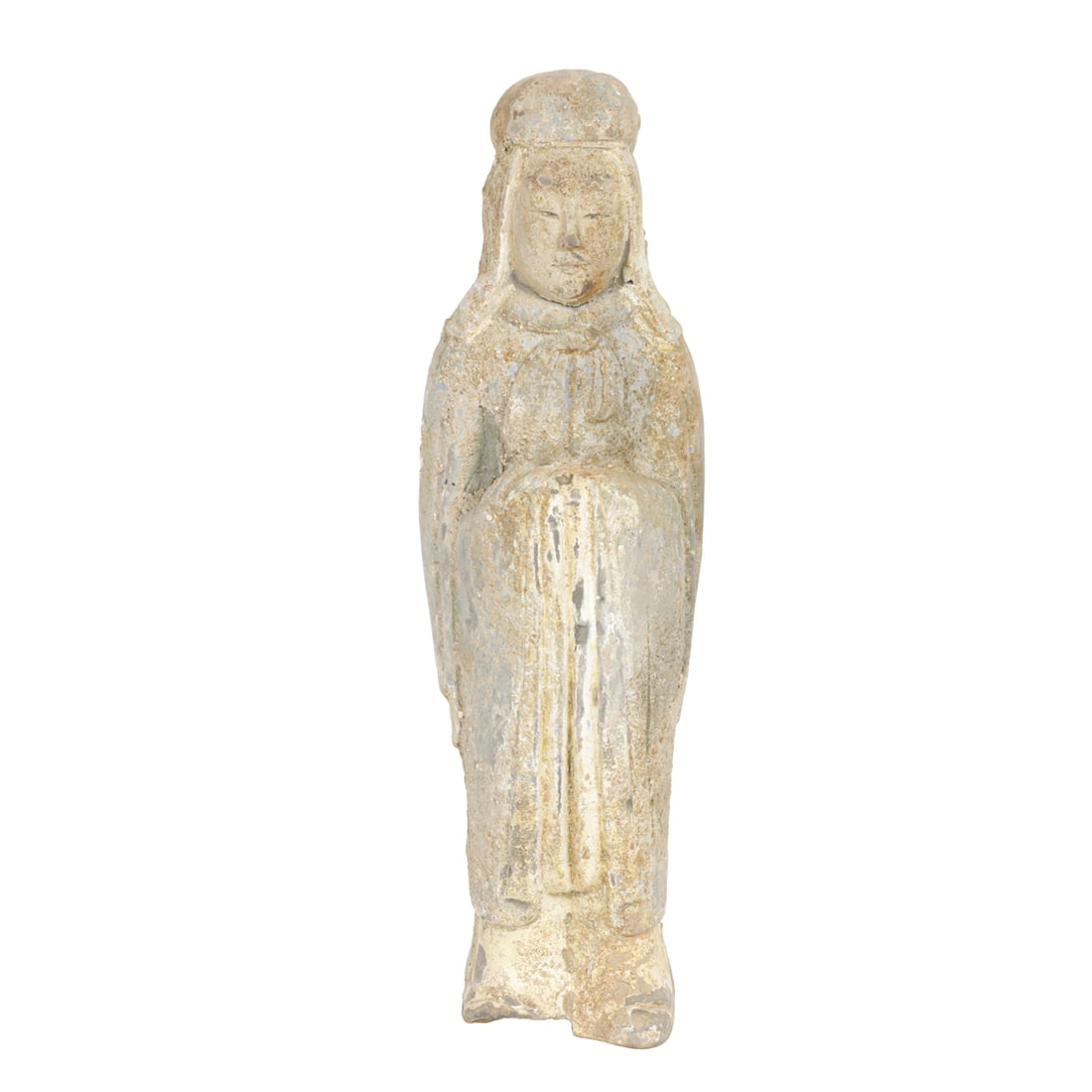 A Chinese terra cotta tomb figure: A Chinese terra cotta tomb figure. Tang dynasty, 11" high.