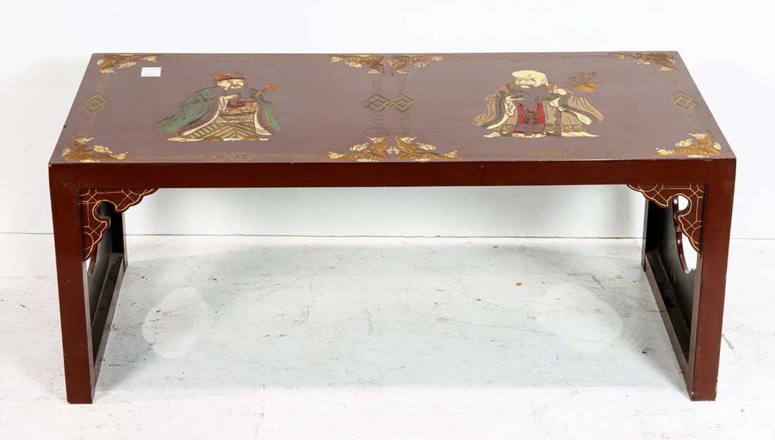 A Chinese brown lacquer coromandel style low table (1 of 1)