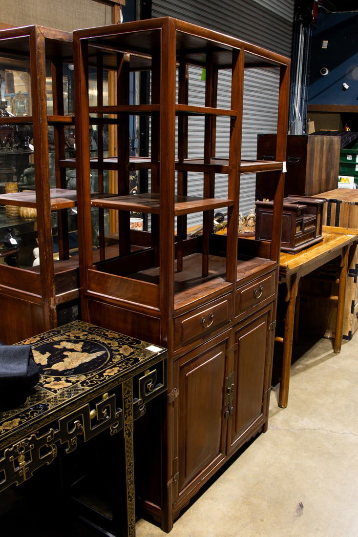 A pair of Chinese hardwood display cabinets (1 of 2)