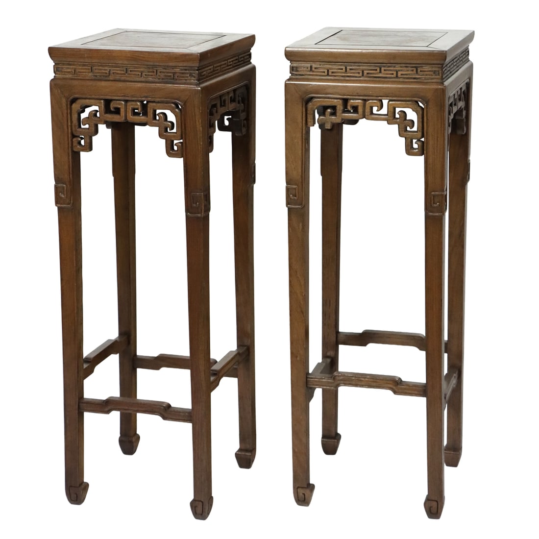 A pair of Chinese hardwood square stands: A pair of Chinese hardwood square stands. Republic period, 36"h x 12"w.