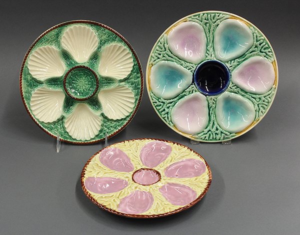 Shell and seaweed majolica oyster plates, 19th century.