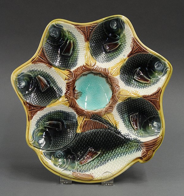 Majolica fish-head oyster plate, 19th century