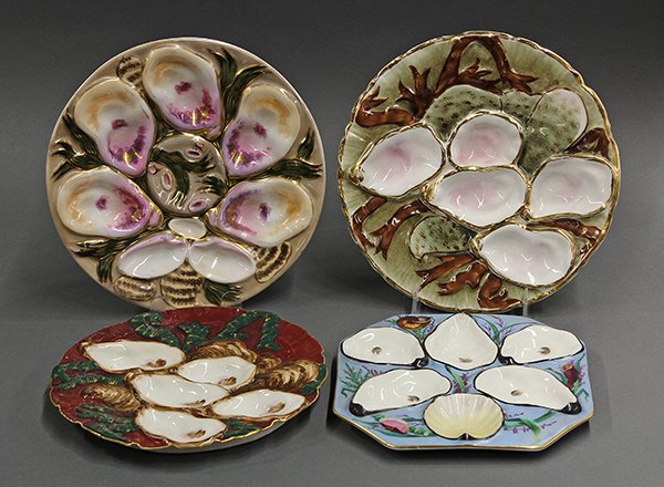 European porcelain oyster plates with five wells, 19th 