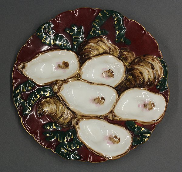 European porcelain oyster plates with five wells, 19th  - 2