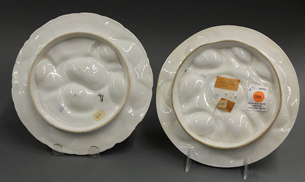 European porcelain oyster plates with five wells, 19th  - 9