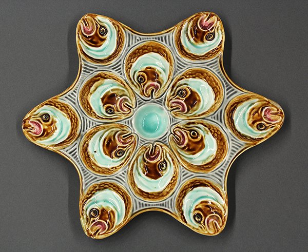 French majolica fish head oyster plate, 19th century