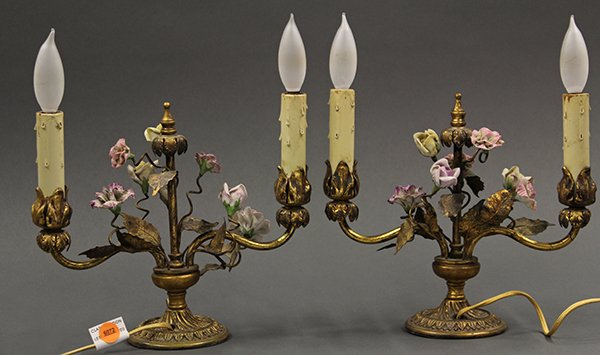 Pair of Louis XVI style gilt bronze candelabra with por - 2