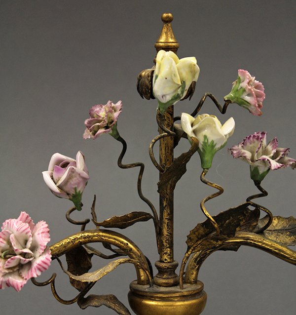 Pair of Louis XVI style gilt bronze candelabra with por - 3