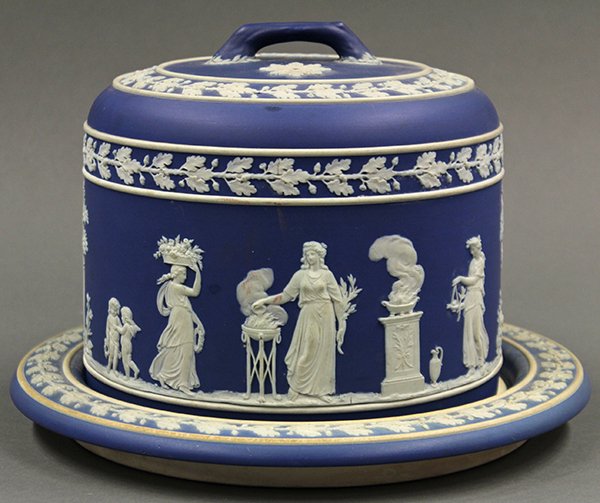 Classic Wedgwood blue Jasperware cheese keeper, circa 1 - 2