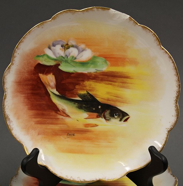 Hand painted porcelain fish service, circa 1895 - 2