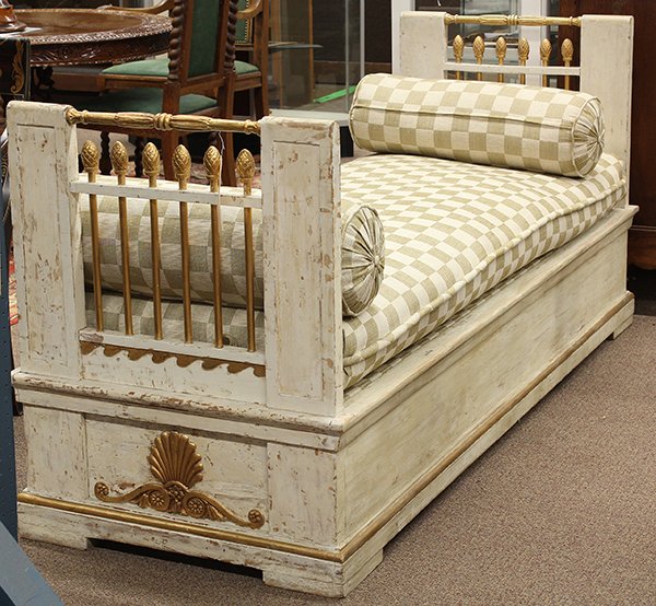 Gustavian style day bed, painted with gilt accents