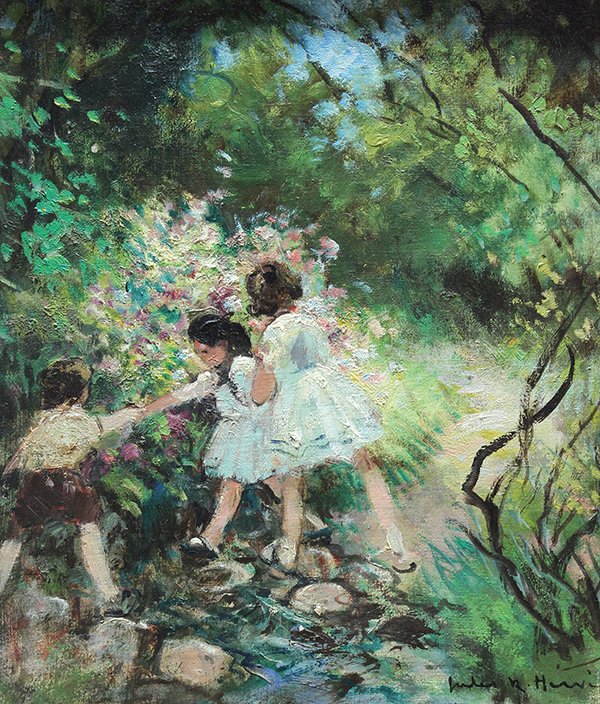 Painting, Jules Herve, Children in Garden