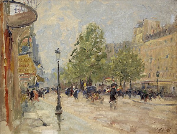 Painting, Elie Anatole Pavil, French Boulevard Scene
