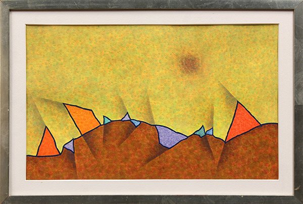 Watercolor, Raymond Jonson, Number 55,1951: Raymond Jonson (American, 1891-1982), "Number 55," 1951, watercolor, signed, titled and dated verso, sight: 12"h x 20"w, overall (with frame): 16"h x 24"w