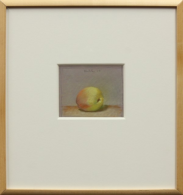 Pastel, Robert Moore Kulicke, Peach Against a Grey Bock: Robert Moore Kulicke (American, 1924-2007), ''Peach Against a Grey Bockground,'' 1977, pastel and pencil on grey paper, signed and dated top center, gallery title label affixed verso, sheet: 3.8125"h