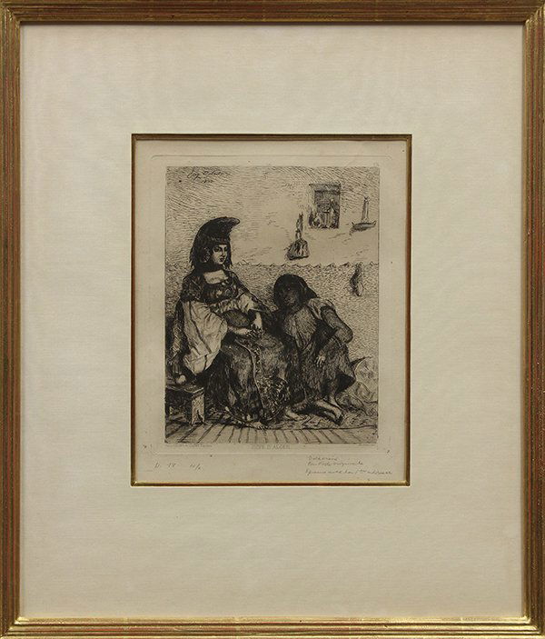 Print, Eugène Delacroix, Juive d'Alger: Eugène Delacroix (French, 1798-1863), "Juive d'Alger," 1833, etching, edition III/IV, publishers: Cadart & Luquet, printed by Delâtre, sight: 9.75"h x 8"w, overall: 18.25"h x 15.5"w. Reference: Cata