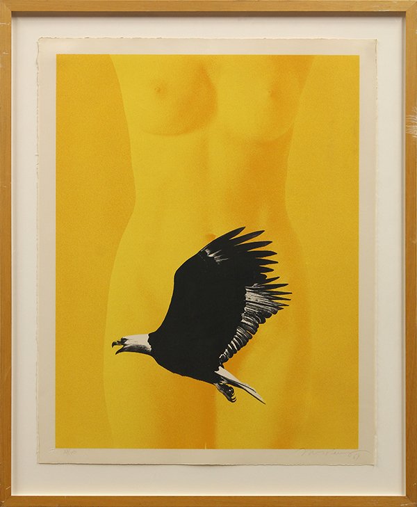 Print, Mel Ramos, Eagle Beaver: Mel Ramos (American, b. 1935), Eagle Beaver, 1969, color lithograph, pencil signed and dated lower, from an edition of 100, sheet: 28"h x 22.5"w, overall (with frame): 33.5"h x 27.5"w. Reference: Sche