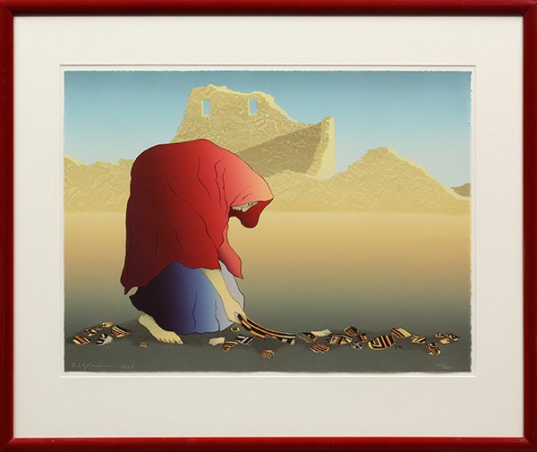 Print, R.C. Gorman, Picking Up Pottery Pieces