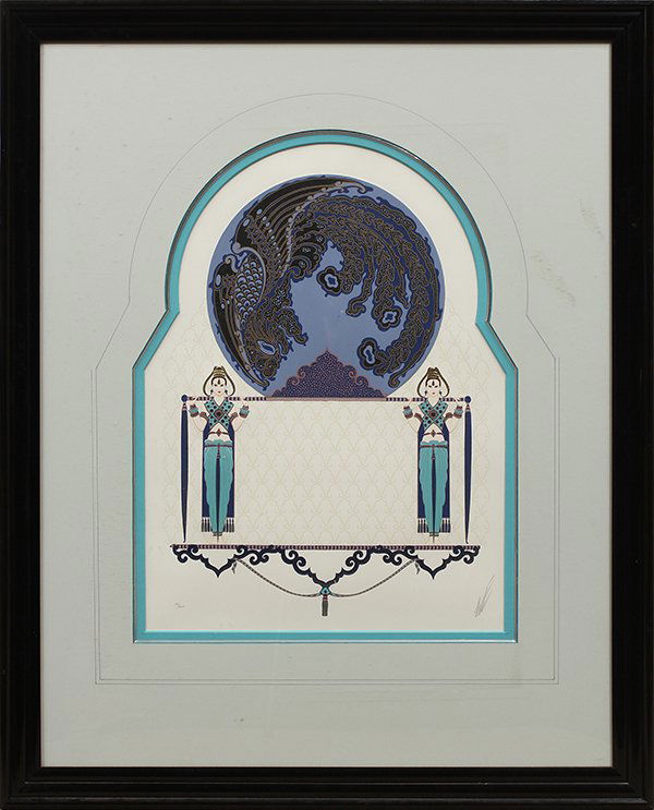 Print, Erte, Blue Asia: Romain de Tirtoff Erte (Russian/French/American, 1892-1990), "Blue Asia," 1985, embossed serigraph with foil stamping, pencil signed lower right, from an edition of 300, published by Chromacomp, New Y