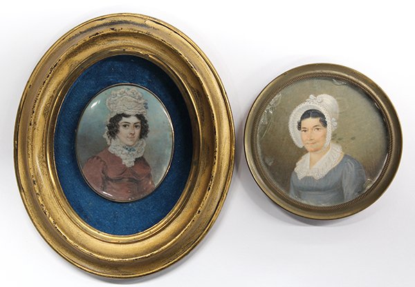 Framed miniature portraits, American and European Schoo