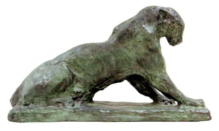 Bronze, Alexander Primister Proctor, Panther: Attributed to Alexander Primister Proctor (American, 1862-1950), Reclining Panther, bronze sculpture, signed "A P Proctor" on base, overall: 7"h x 11.5"w x 4"d