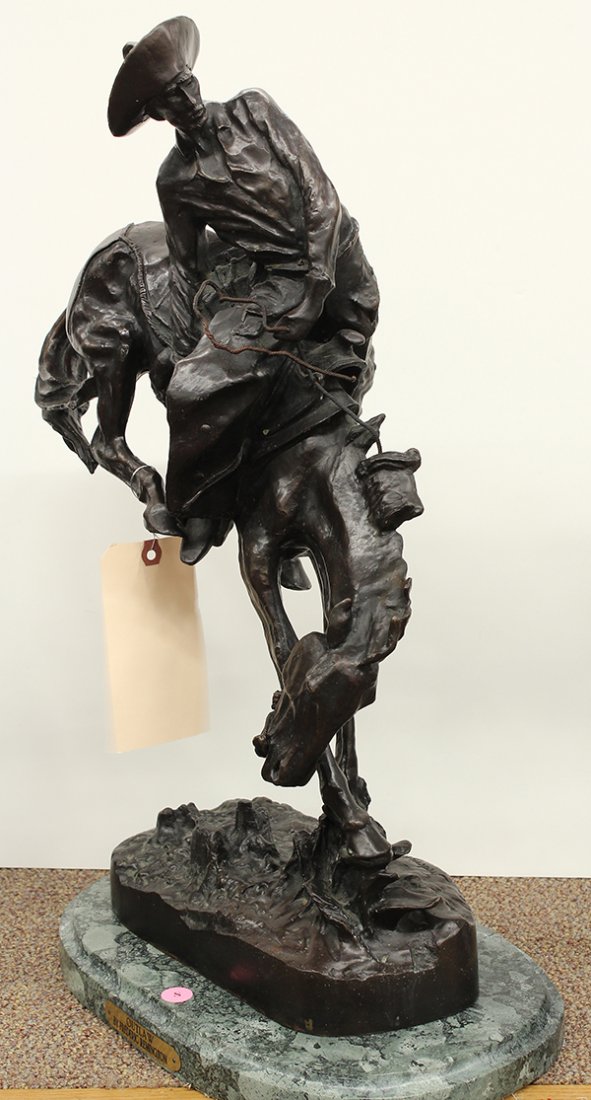 Bronze Sculpture, After Frederic Remington, Cowboy on H - 2