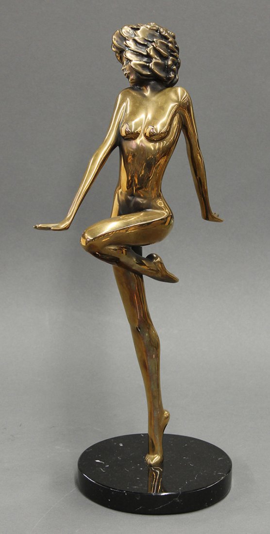 Bronze sculpture, Tom Bennett/Bennett Brothers: Tom Bennett/Bennett Brothers (American, 20th century), "Fascination," 1985, bronze sculpture, signed and dated lower base (foot), edition 91/250, overall: 15"h x 5.125"w x 5.125"d. Note: Accompanied b