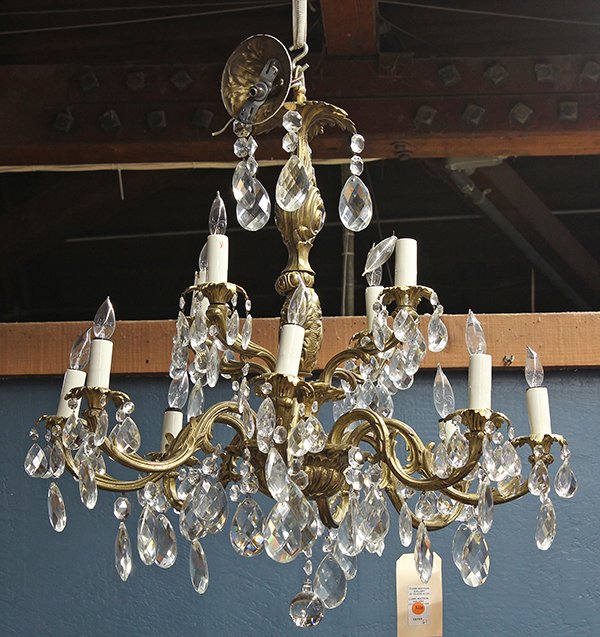 Rococo style crystal twelve light chandelier