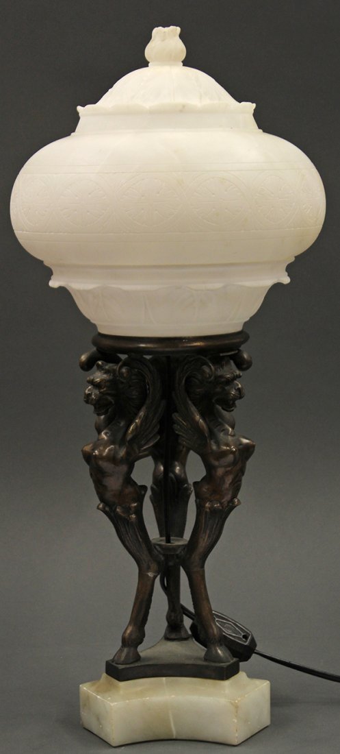 Continental alabaster and patinated bronze table lamp - 4
