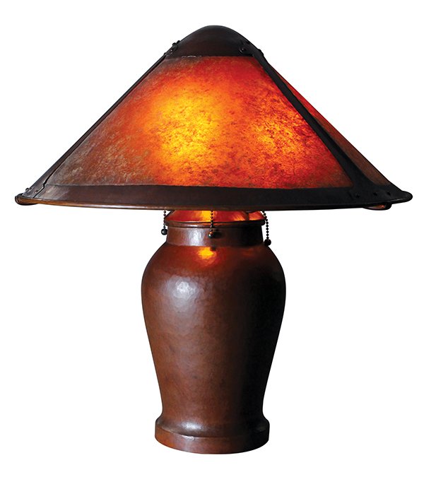Dirk Van Erp hammered copper and mica lamp