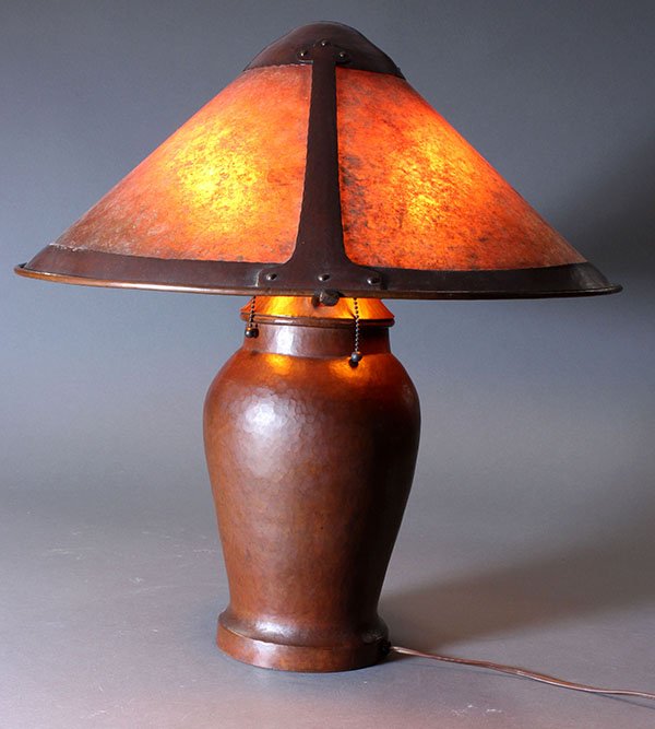 Dirk Van Erp hammered copper and mica lamp - 2