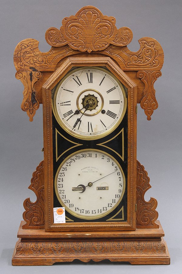 Waterbury 'Oswego' double dial calendar clock