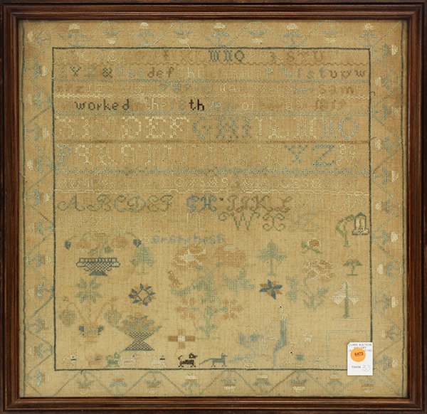 Sampler, circa 1819: Sampler, circa 1819. American. Executed in silk embroidery on linen ground with the inscription 'Mary Hersher Sampler worked in the 18th year of her age 1819.' Sampler has rows of alphabet and number 