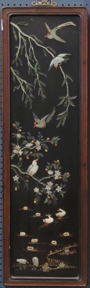 Chinese Stone Inlaid Wood Panel, Birds