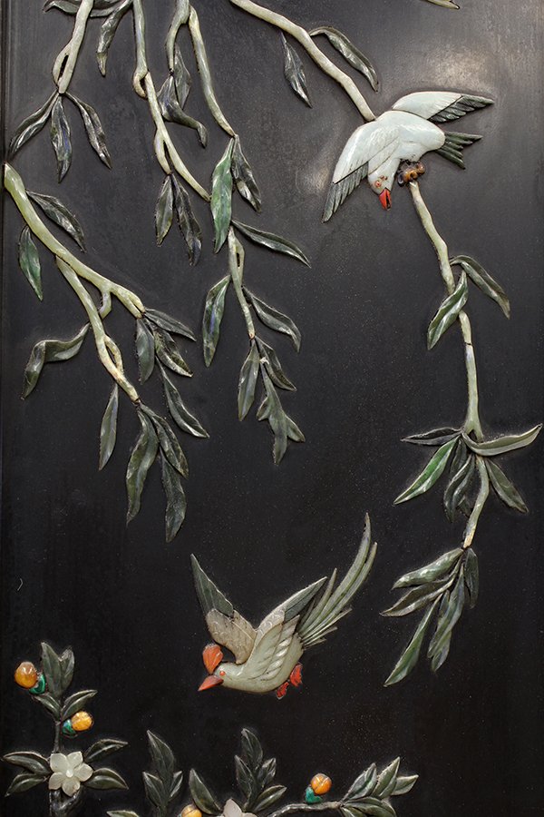 Chinese Stone Inlaid Wood Panel, Birds - 2