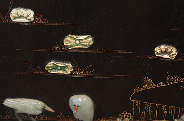 Chinese Stone Inlaid Wood Panel, Birds - 4