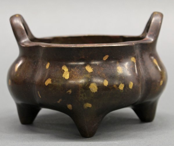 Chinese gold splashed bronze censer - 3
