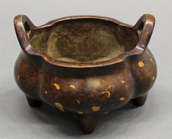 Chinese gold splashed bronze censer - 5